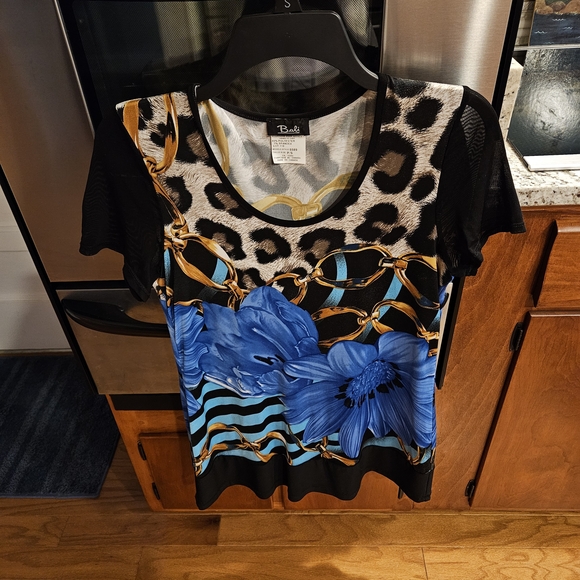 Bali Tops - Bali Women's Top with Blue Floral and Animal Print